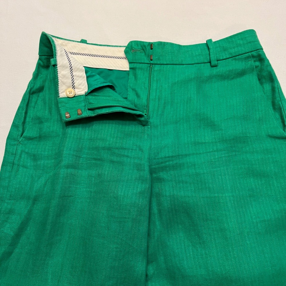 J. Crew Kelly Green Herringbone 100% Linen Preppy Wide Leg Cropped Pants 2P - Picture 8 of 10